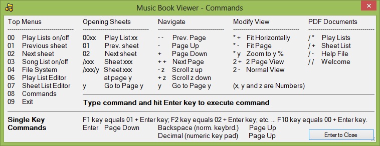 Music Book Viewer Commands